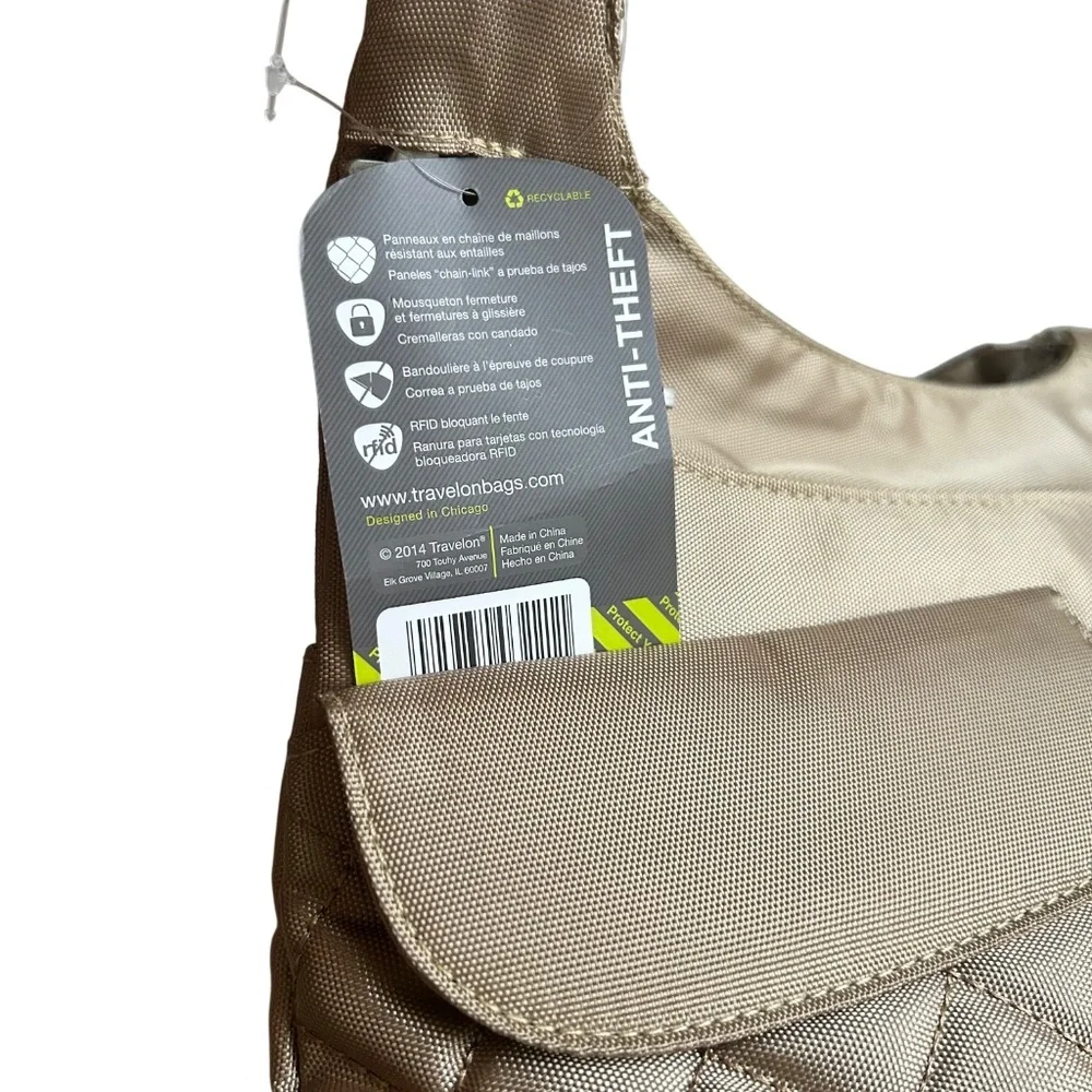 Travelon Anti- Theft RFID Blocking Crossbody Unisex Bag in Tan - Picture 11 of 14